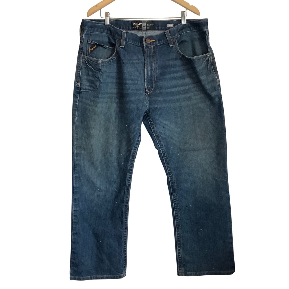 Ariat Rebar M4 Relaxed Boot Jeans Mens 40x30 Med. Wash Splash Denim Work Pants